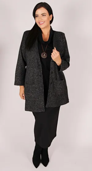 Long-Line Jacket Boucle Knit Charcoal