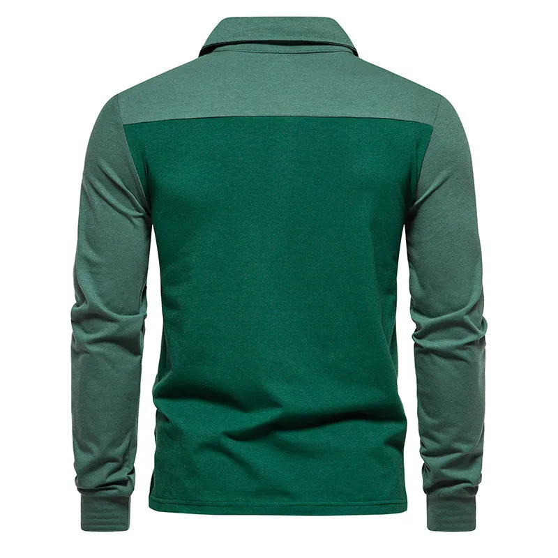 Men Turnover Collar Bicolor Long Sleeves T-Shirt