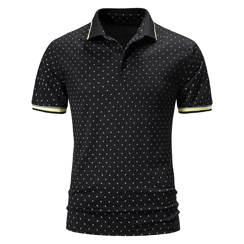 Men Turnover Collar Dots Short Sleeves T-Shirt