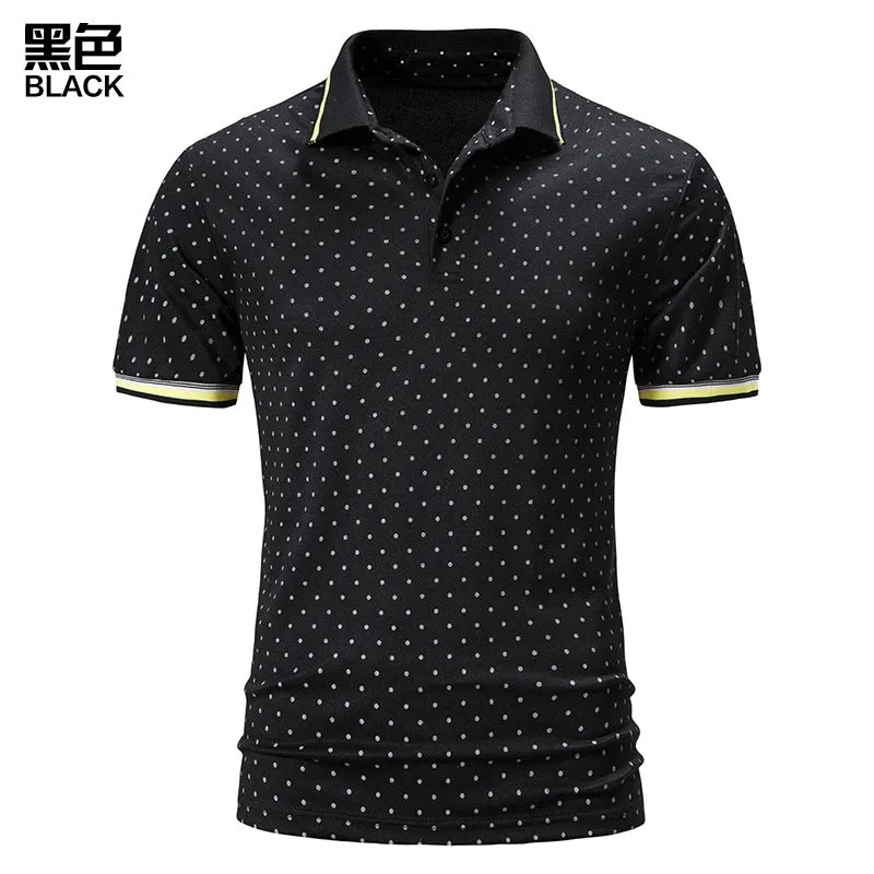 Men Turnover Collar Dots Short Sleeves T-Shirt