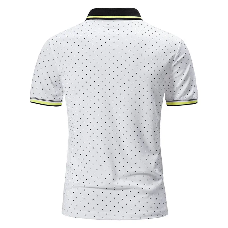 Men Turnover Collar Dots Short Sleeves T-Shirt