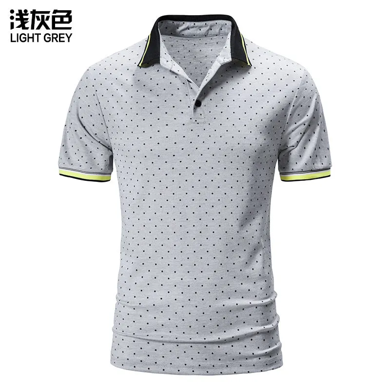 Men Turnover Collar Dots Short Sleeves T-Shirt