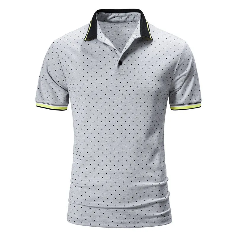 Men Turnover Collar Dots Short Sleeves T-Shirt