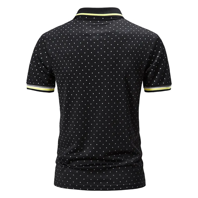 Men Turnover Collar Dots Short Sleeves T-Shirt