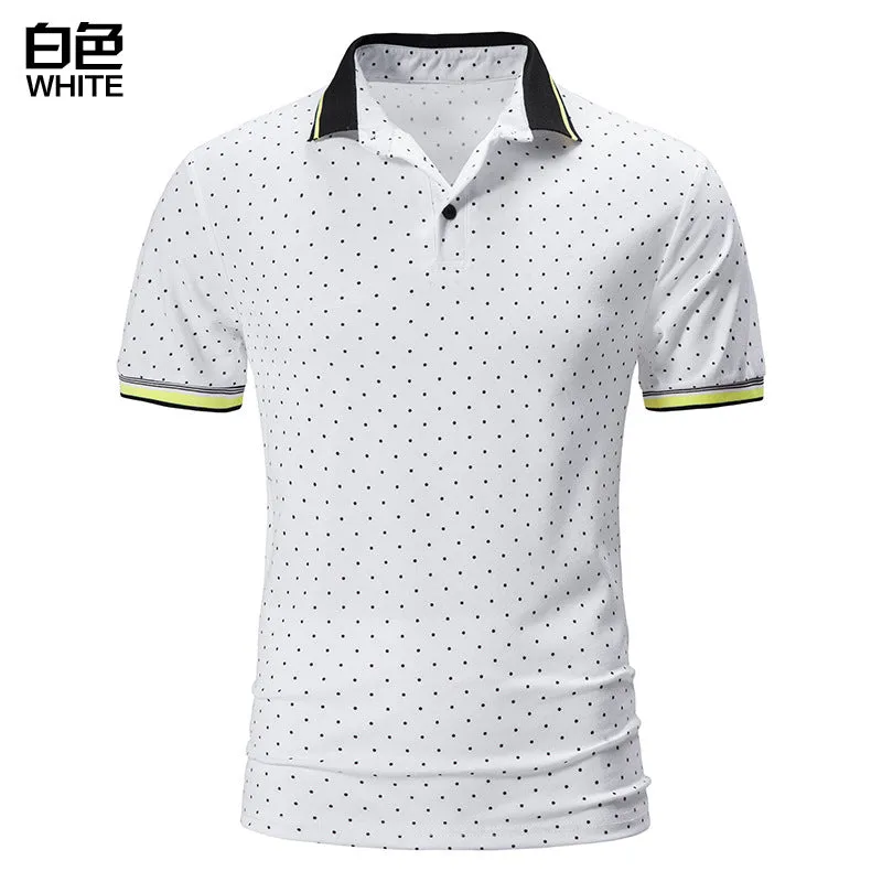 Men Turnover Collar Dots Short Sleeves T-Shirt