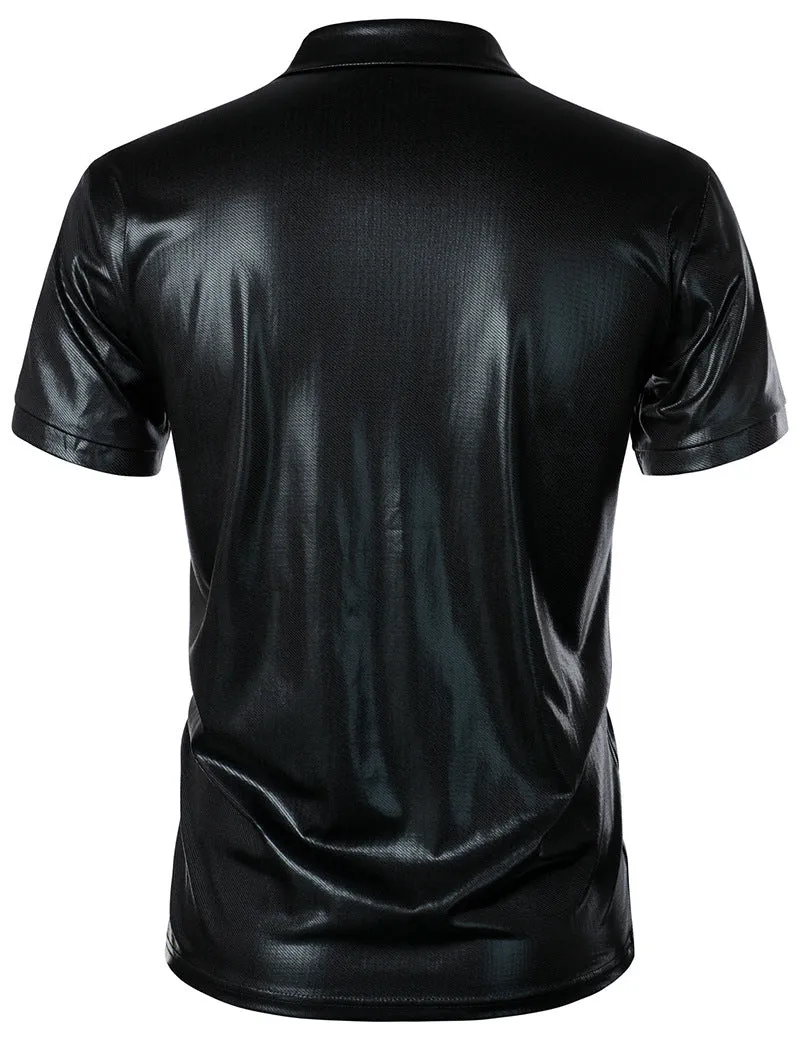 Men Turnover Collar Glossy Short Sleeves T-Shirt