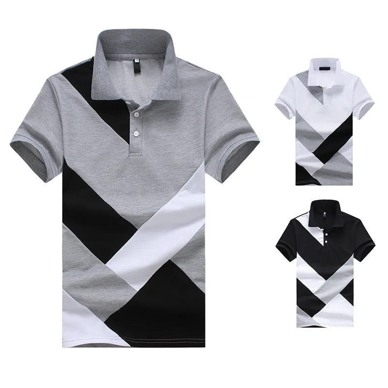 Men Turnover Collar Patchwork Short Sleeves T-Shirt