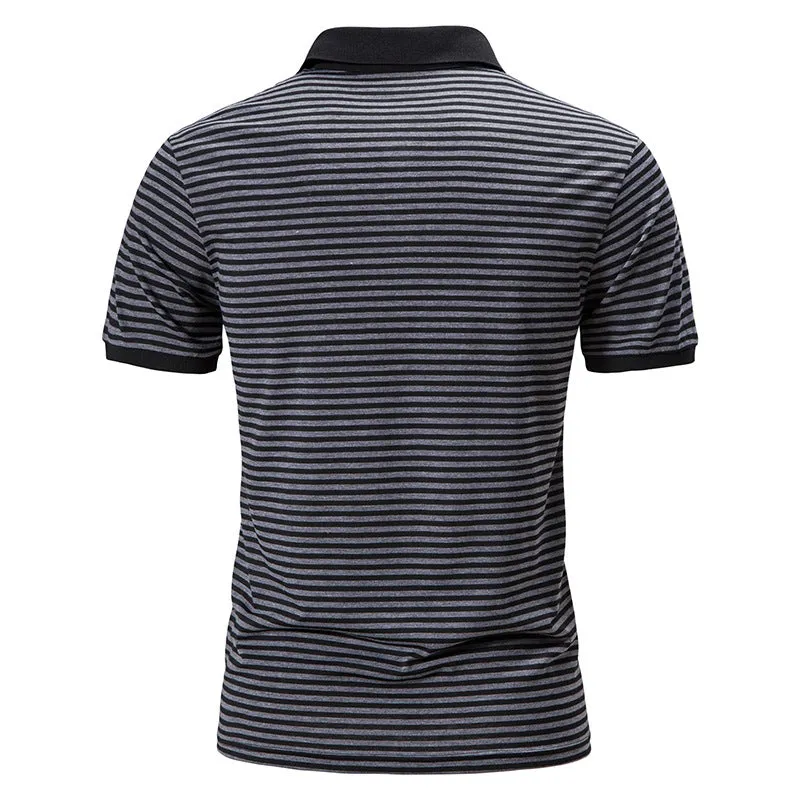 Men Turnover Collar Stripes Short Sleeves T-Shirt