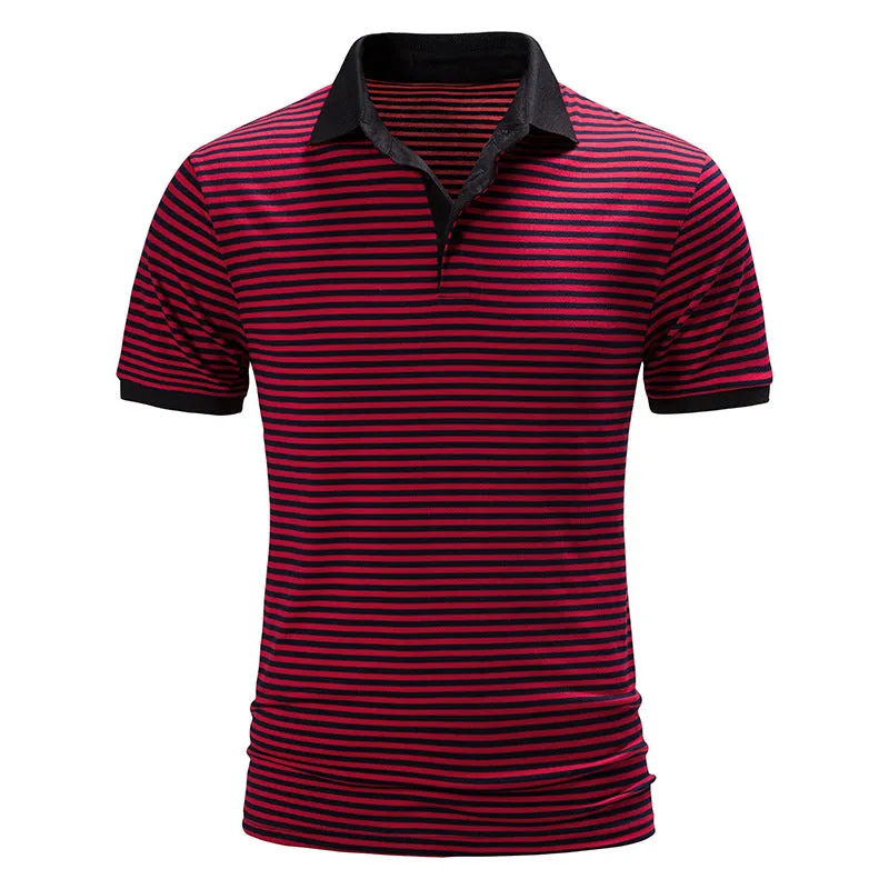 Men Turnover Collar Stripes Short Sleeves T-Shirt