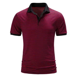 Men Turnover Collar Stripes Short Sleeves T-Shirt