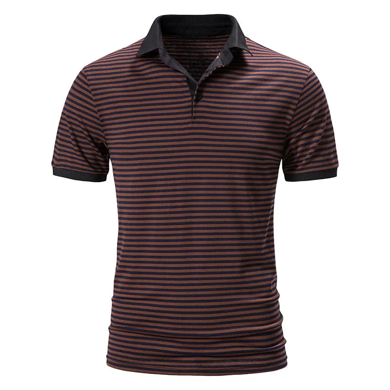 Men Turnover Collar Stripes Short Sleeves T-Shirt