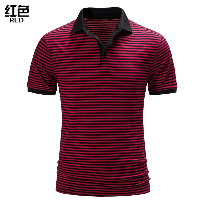 Men Turnover Collar Stripes Short Sleeves T-Shirt