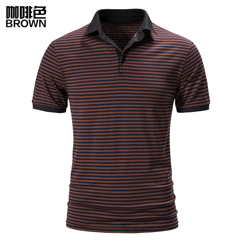 Men Turnover Collar Stripes Short Sleeves T-Shirt