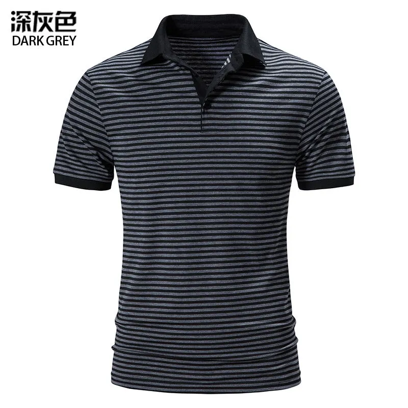 Men Turnover Collar Stripes Short Sleeves T-Shirt