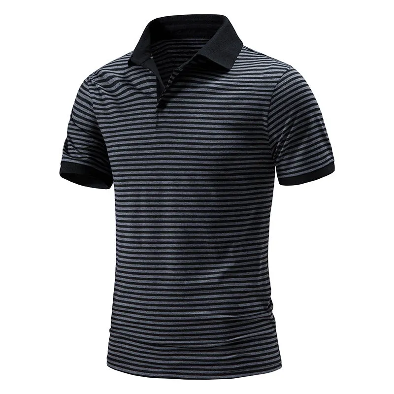 Men Turnover Collar Stripes Short Sleeves T-Shirt