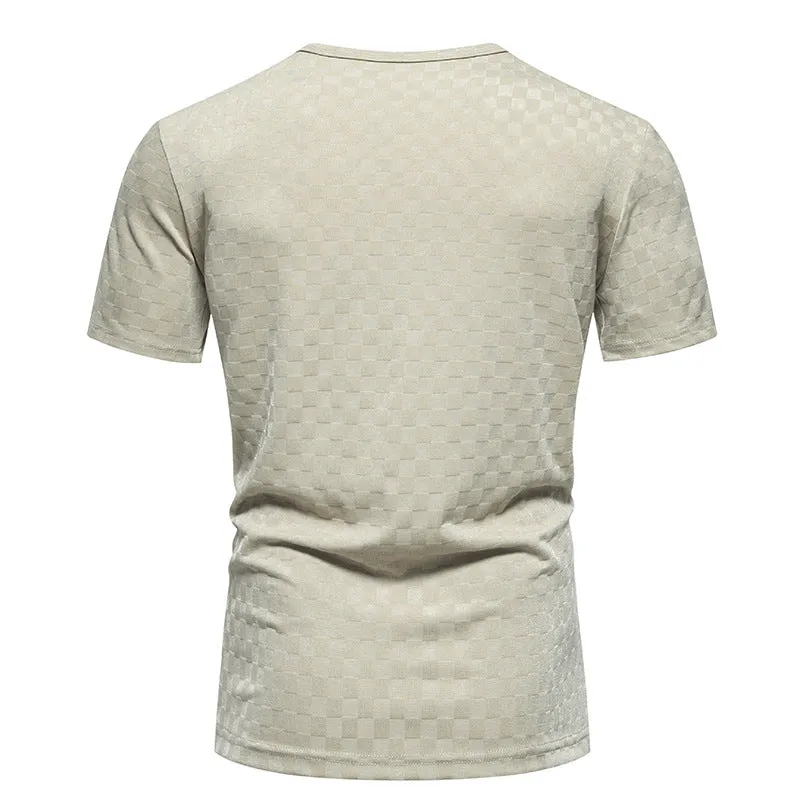 Men V-Neck Lattice Short Sleeves T-Shirt