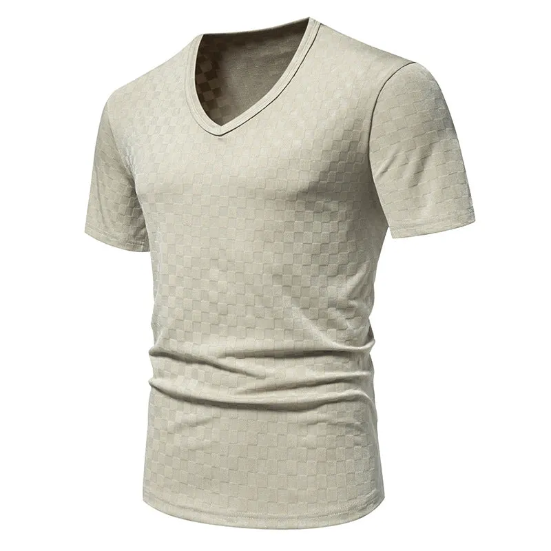 Men V-Neck Lattice Short Sleeves T-Shirt