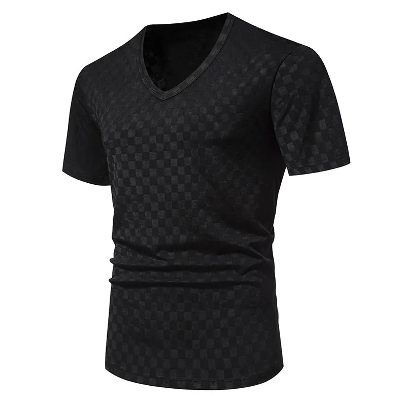 Men V-Neck Lattice Short Sleeves T-Shirt