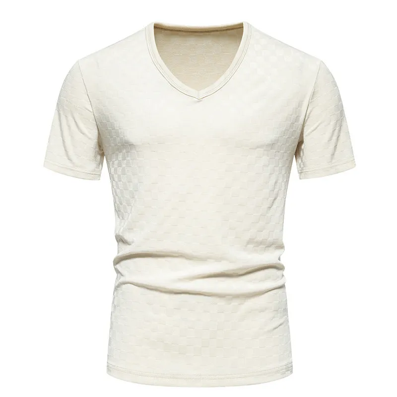 Men V-Neck Lattice Short Sleeves T-Shirt