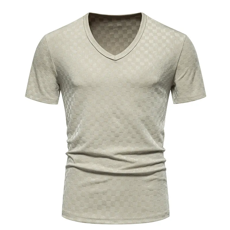 Men V-Neck Lattice Short Sleeves T-Shirt