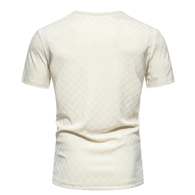 Men V-Neck Lattice Short Sleeves T-Shirt