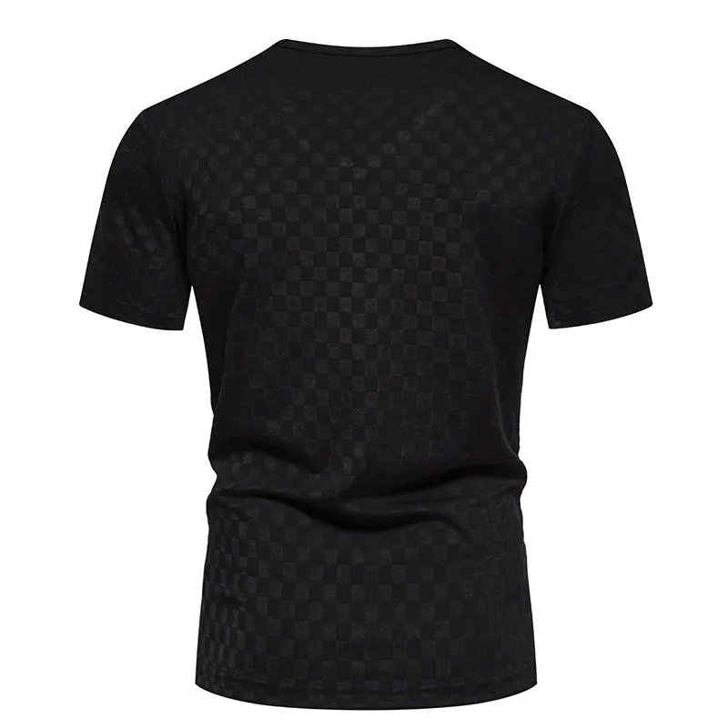 Men V-Neck Lattice Short Sleeves T-Shirt