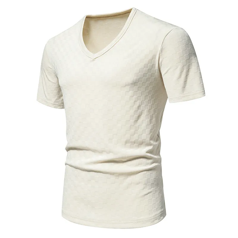 Men V-Neck Lattice Short Sleeves T-Shirt