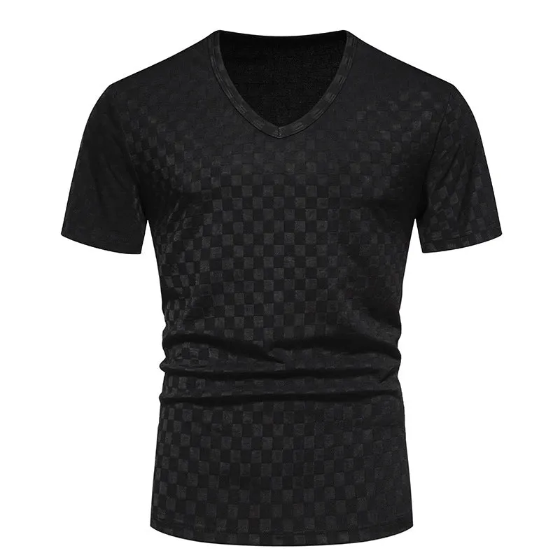 Men V-Neck Lattice Short Sleeves T-Shirt