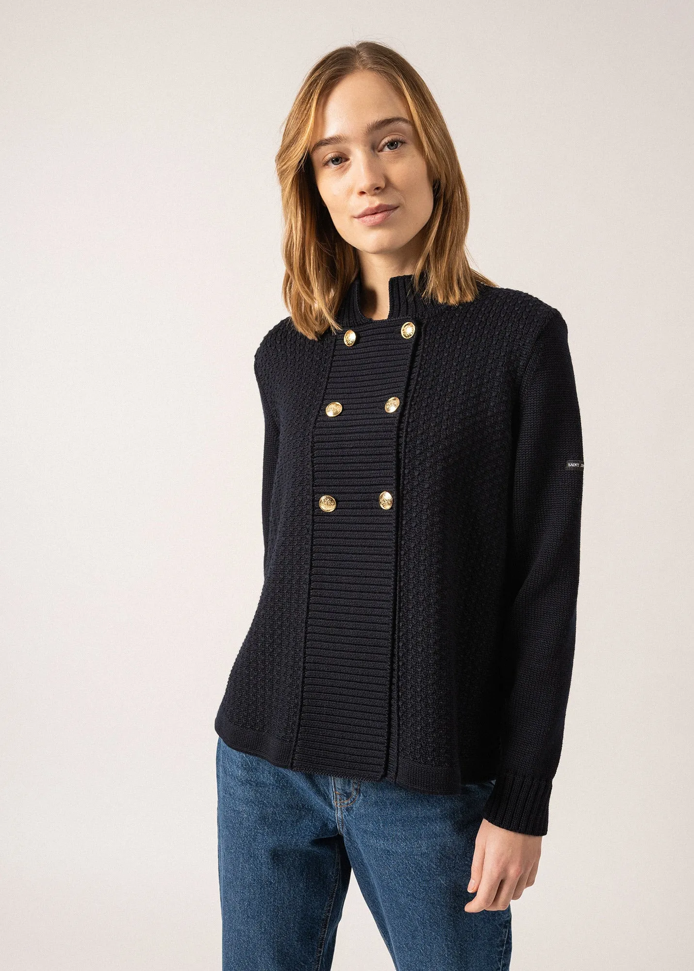 MERIBEL - Knit Jacket with Gold Buttons (NAVY)