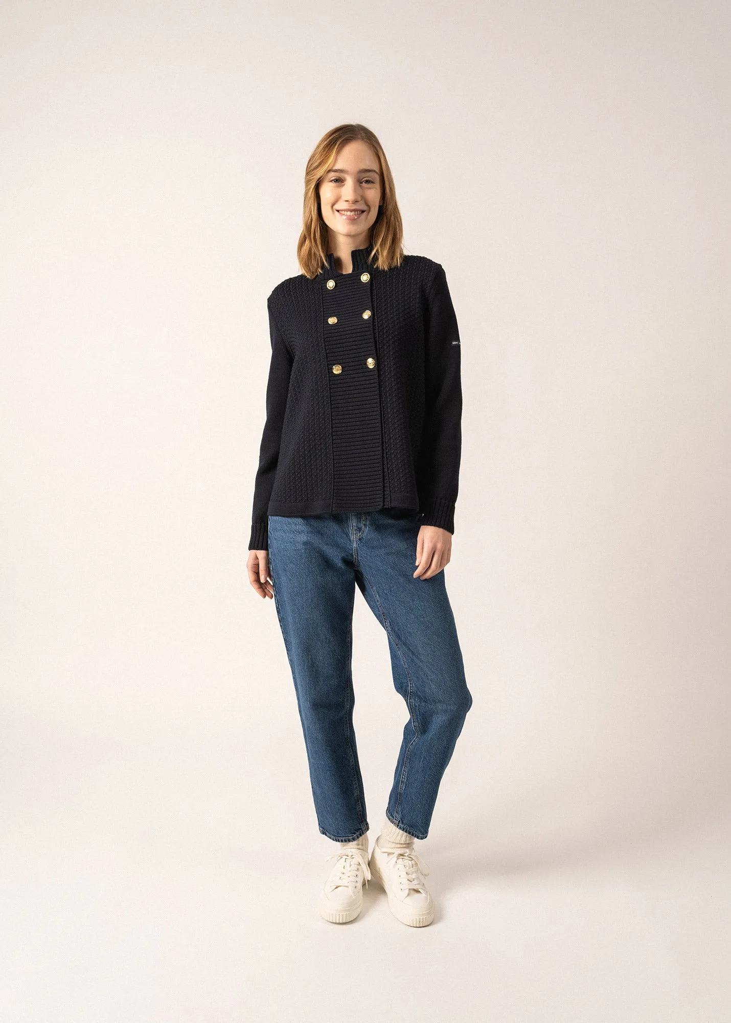 MERIBEL - Knit Jacket with Gold Buttons (NAVY)