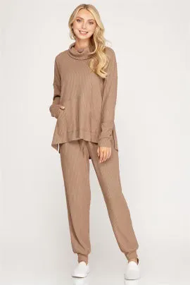 Morgan Ribbed Cowl Neck Pullover - Mocha