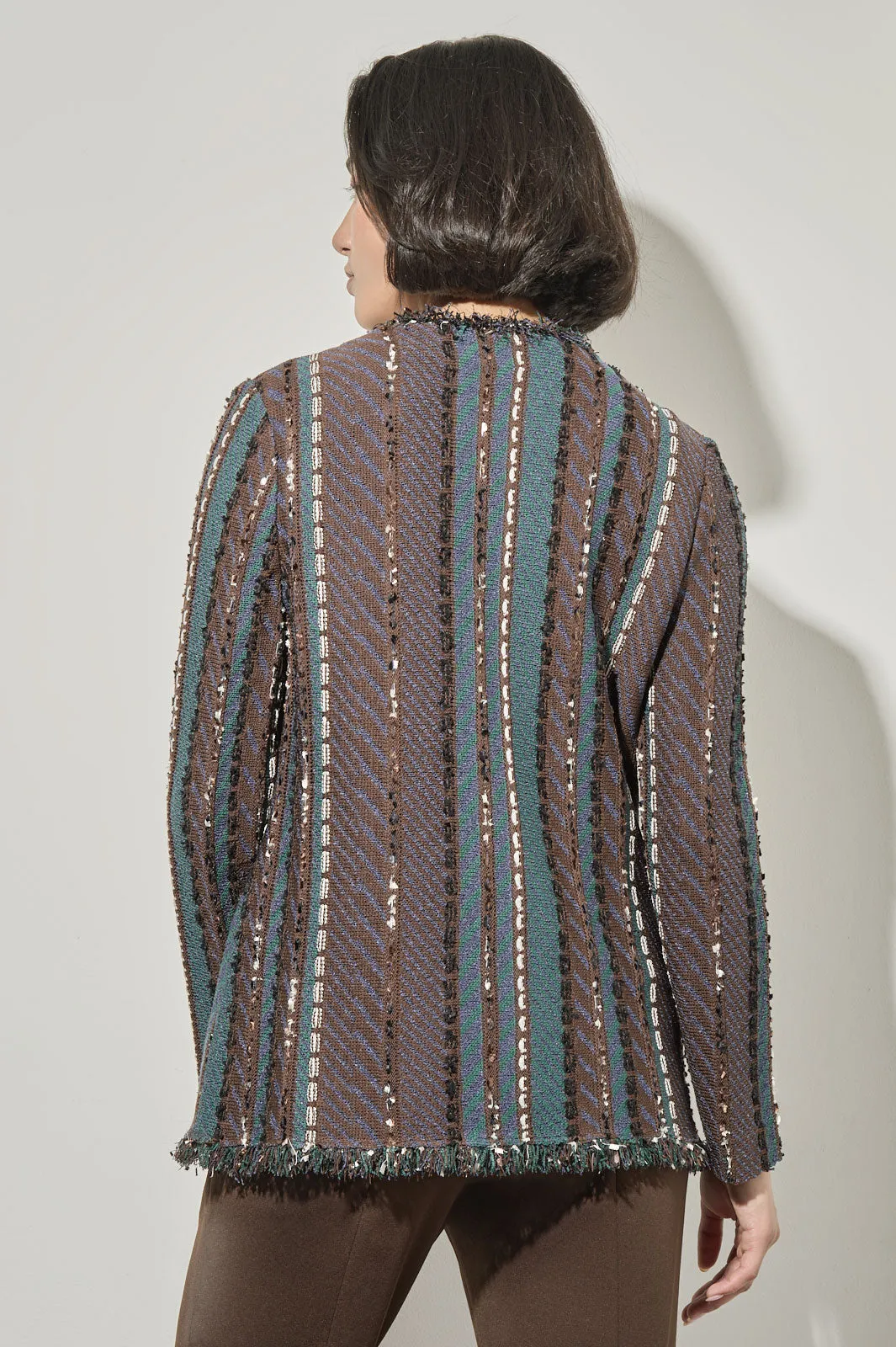 Multi-Stitch Fringe Trim Knit Jacket