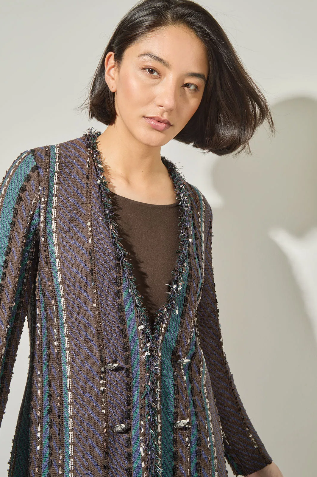 Multi-Stitch Fringe Trim Knit Jacket