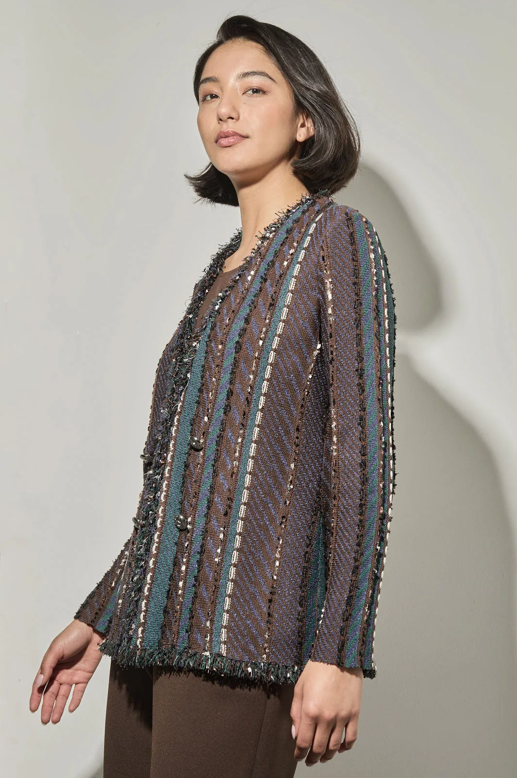 Multi-Stitch Fringe Trim Knit Jacket