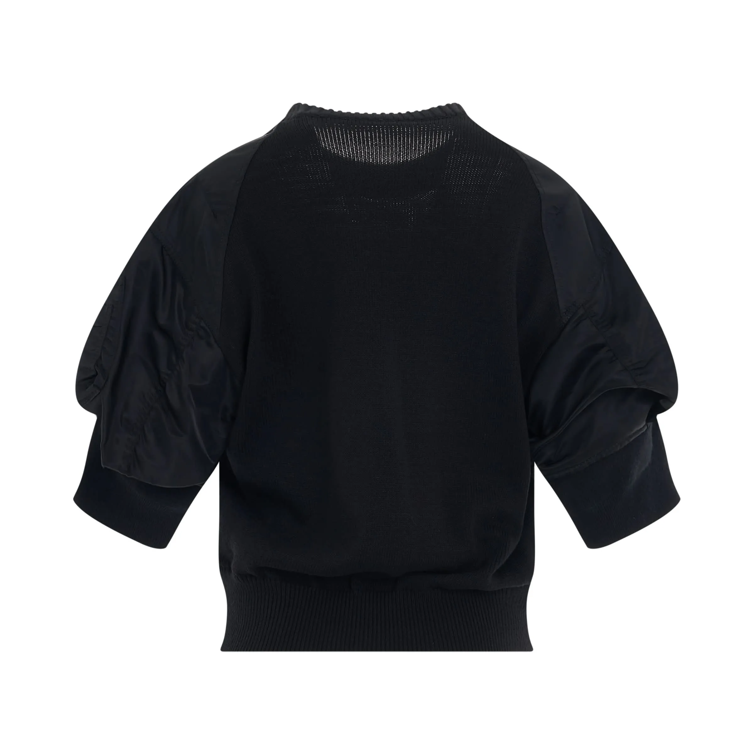 Nylon Twill & Knit Pullover in Black