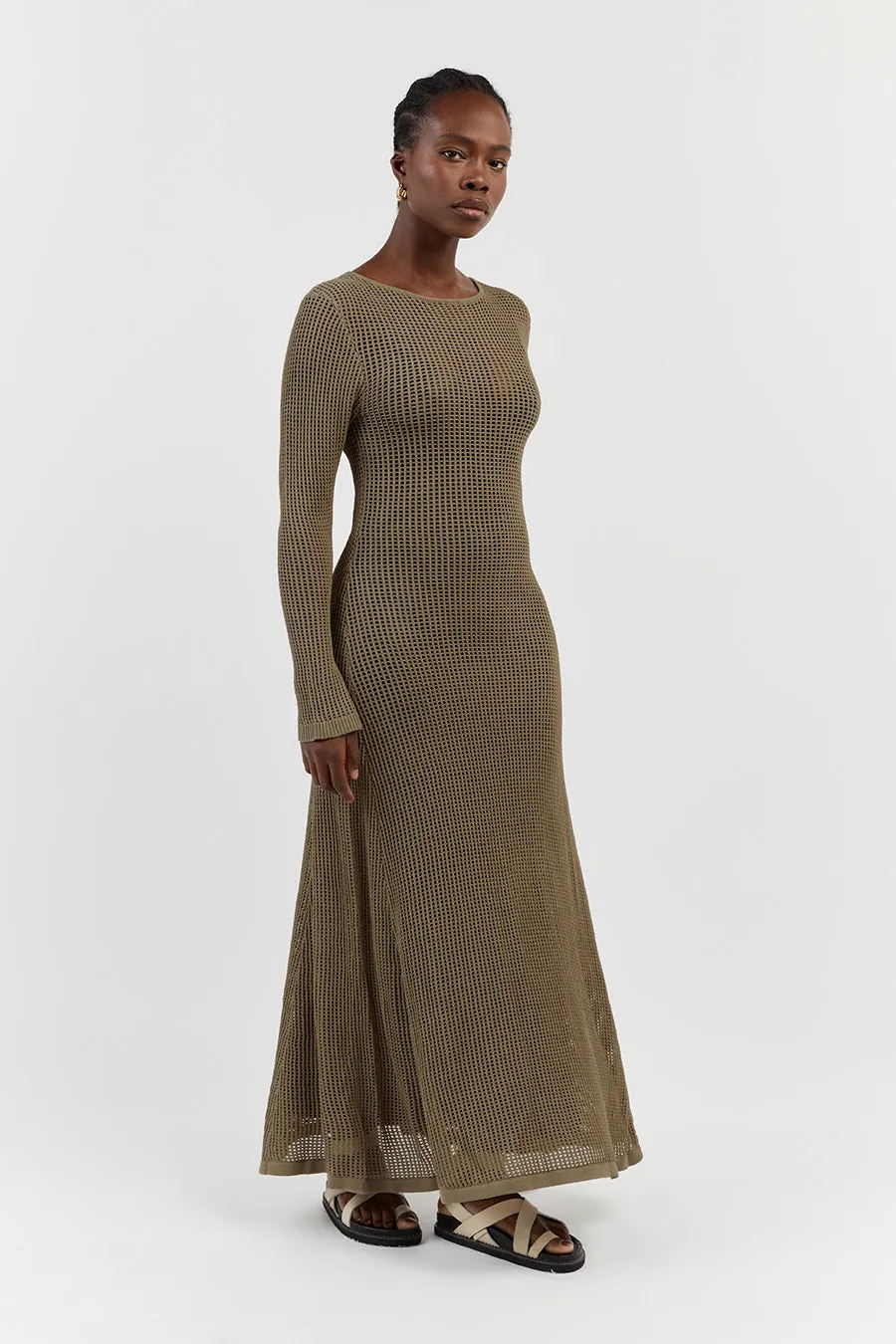 OPHELIA MOSS LONG SLEEVE CROCHET MAXI DRESS