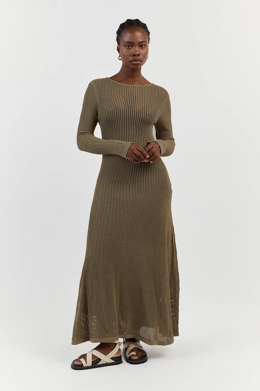 OPHELIA MOSS LONG SLEEVE CROCHET MAXI DRESS