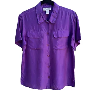 Petite Sophisticate Vintage Silk Lightweight Button Down Short Sleeve Shirt - P