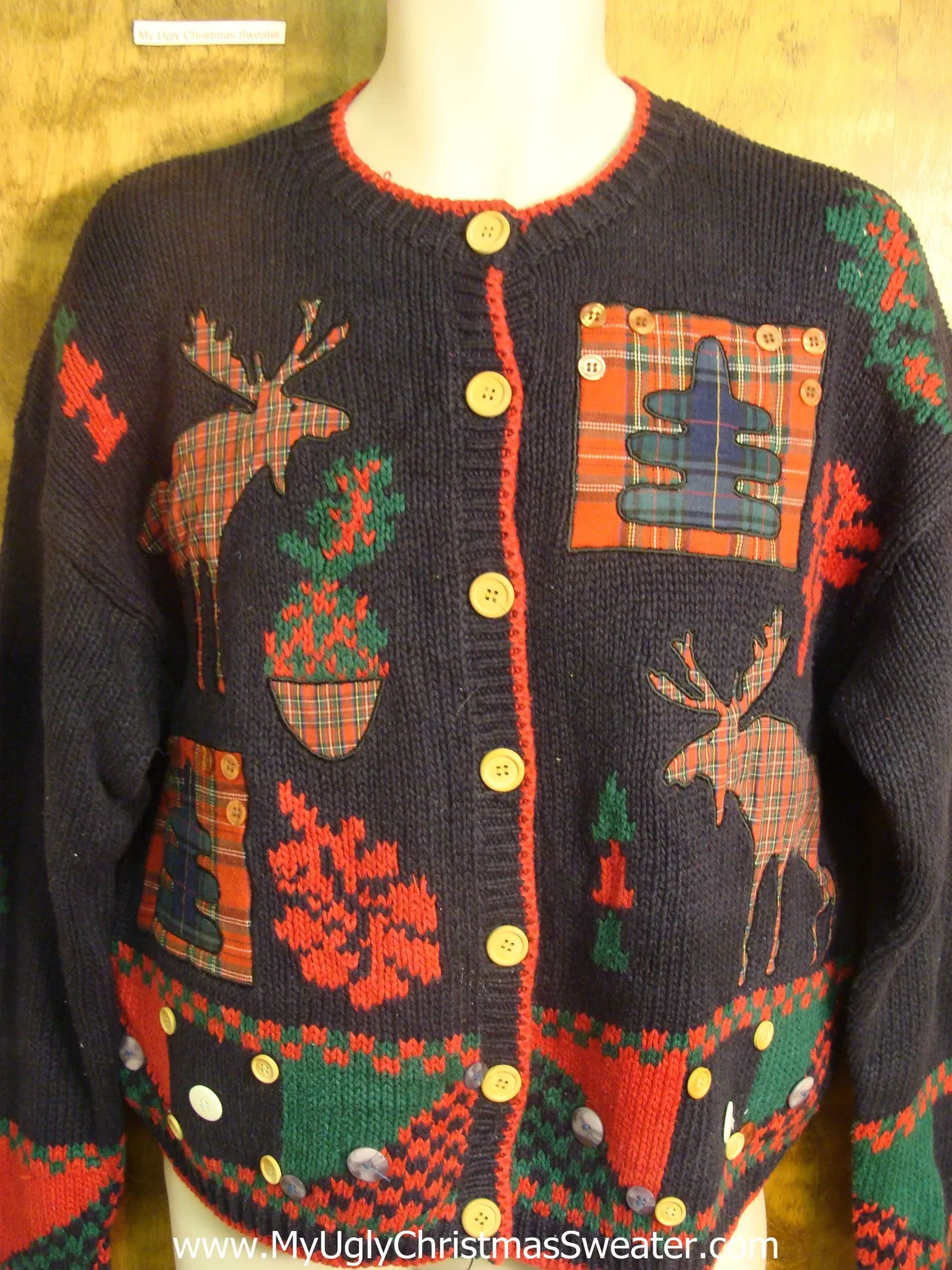 Plaid Moose Ugly Christmas Sweater