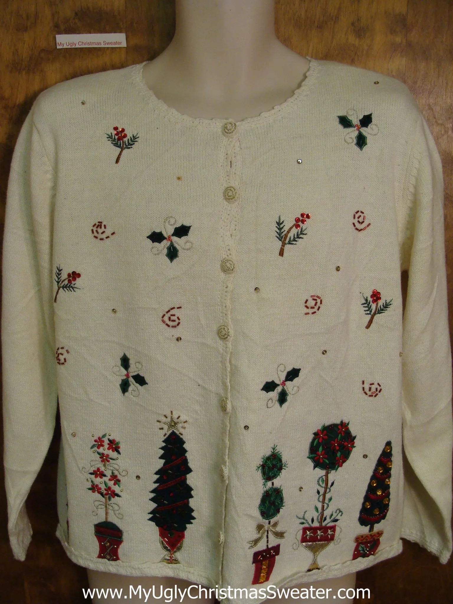 Plant Themed 80s Ugly Christmas Jumper Cardigan