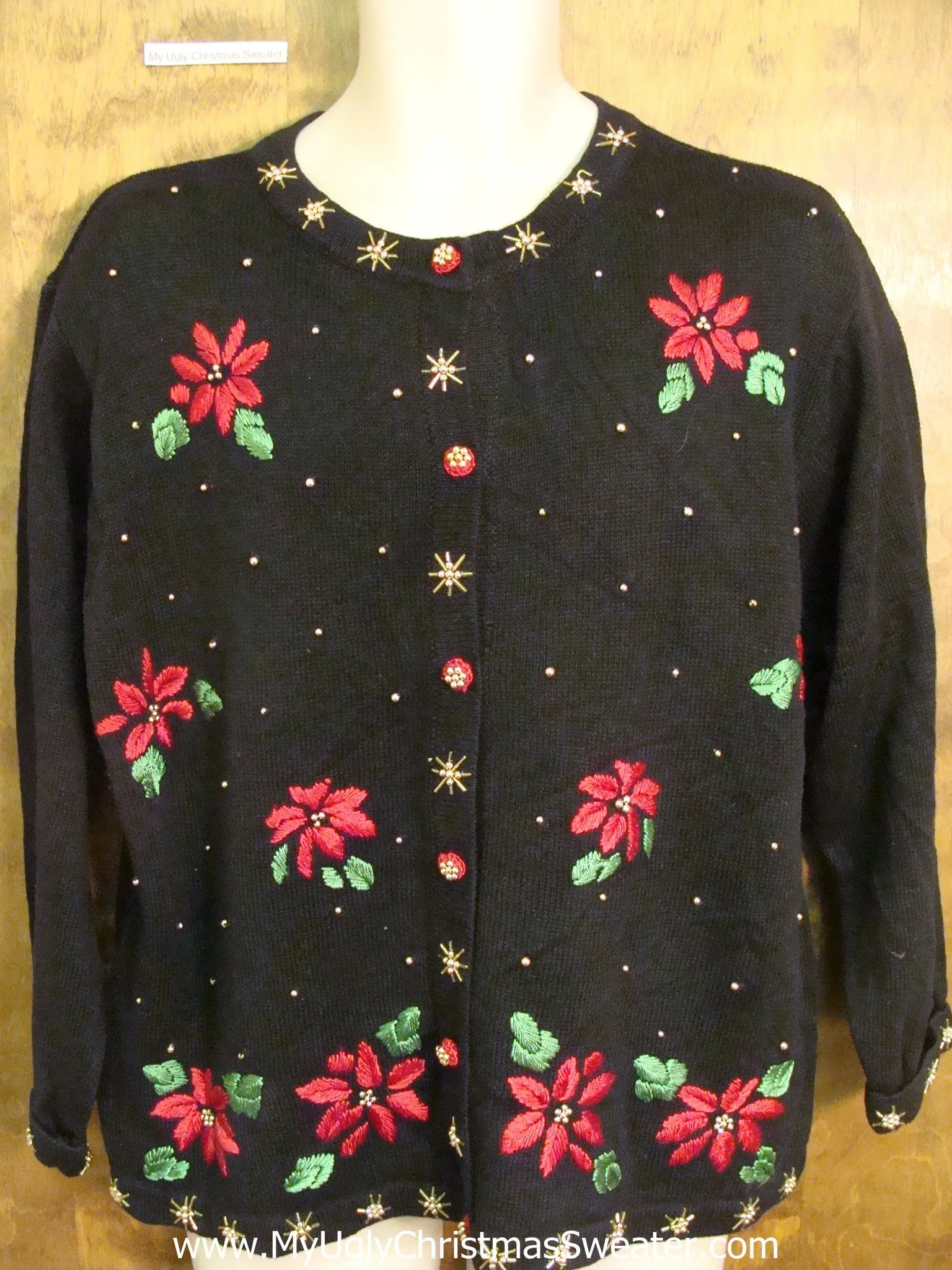 Poinsettia Paradise Black Ugliest Christmas Sweater