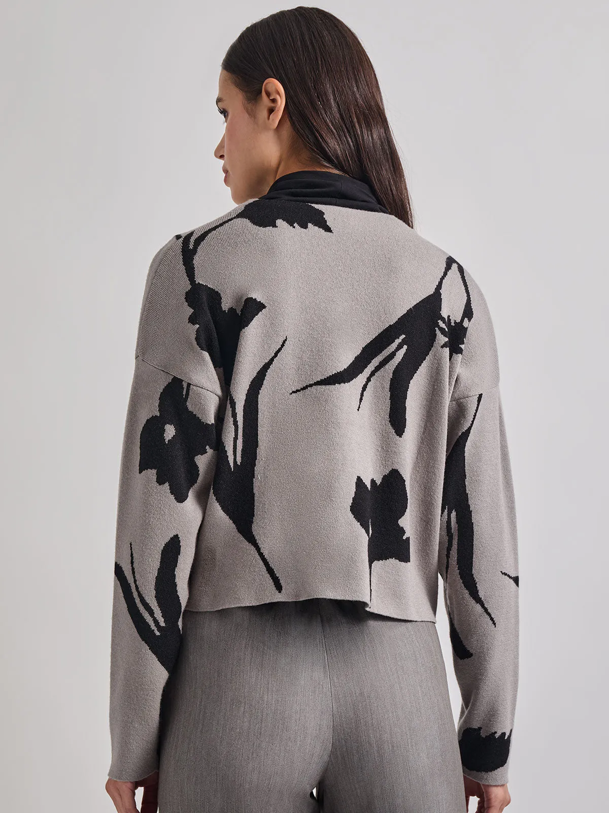 Relaxed Fit Abstract Floral Soft Knit Jacket