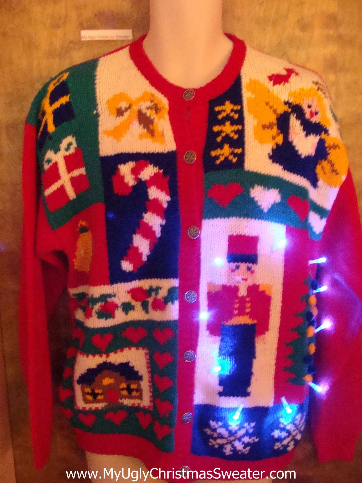 Retro Nutcracker and Candycane Light Up Ugly Xmas Sweater