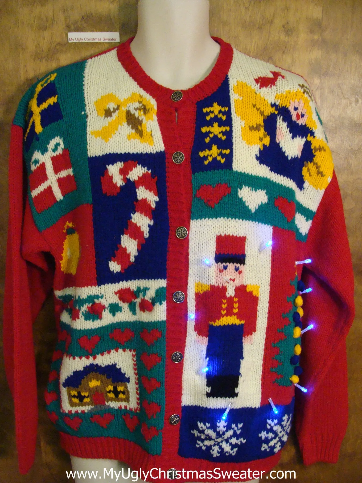 Retro Nutcracker and Candycane Light Up Ugly Xmas Sweater