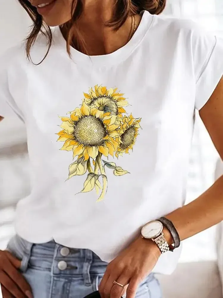 Round-Necked Love Pattern Summer Casual Fresh Blouse Women T-Shirt