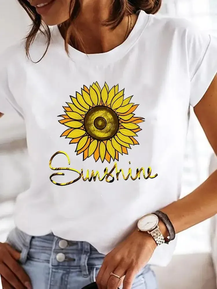 Round-Necked Love Pattern Summer Casual Fresh Blouse Women T-Shirt