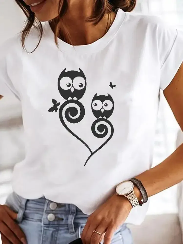 Round-Necked Love Pattern Summer Casual Fresh Blouse Women T-Shirt