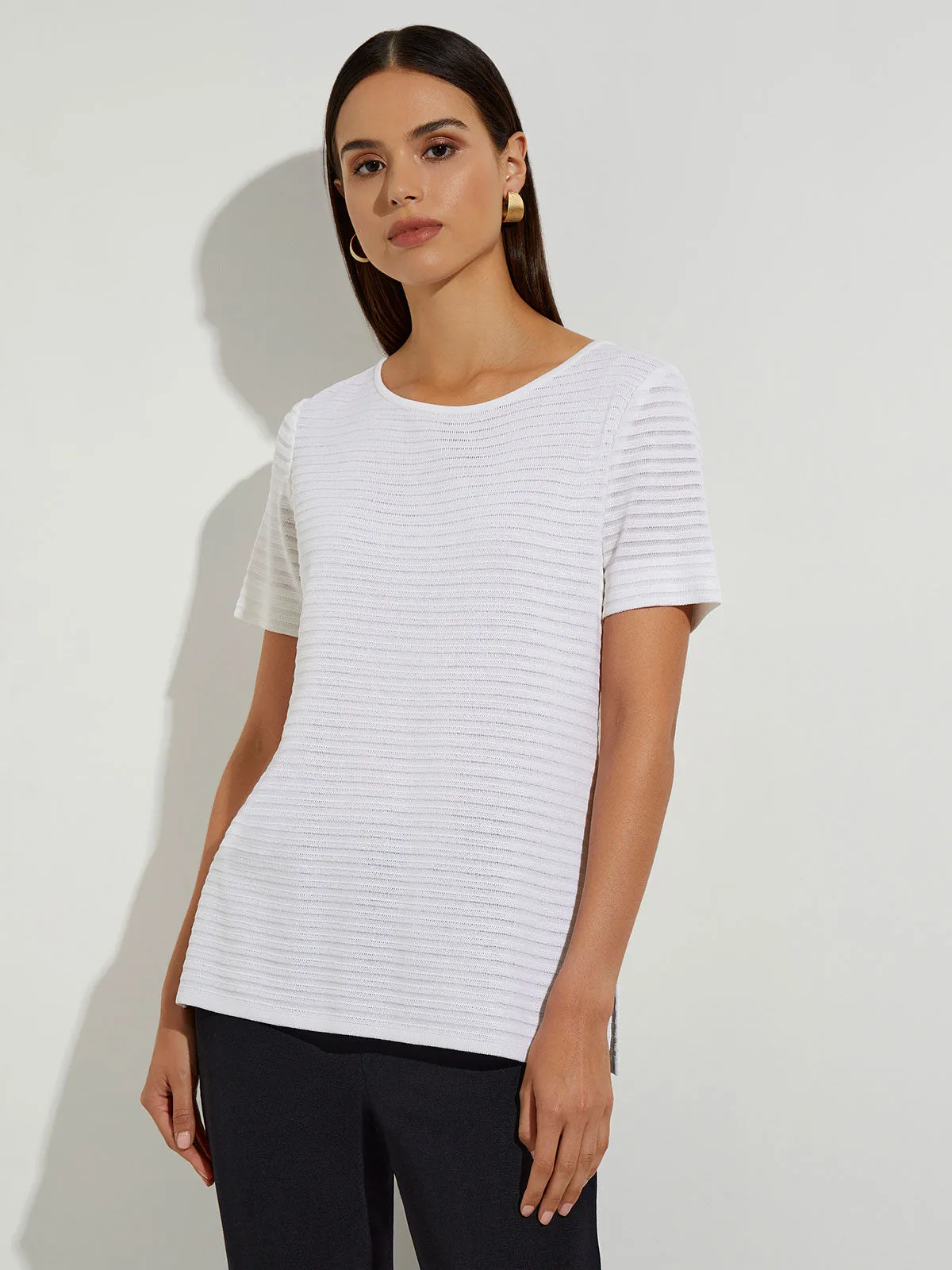 Sheer Textured Stripe Knit Tee