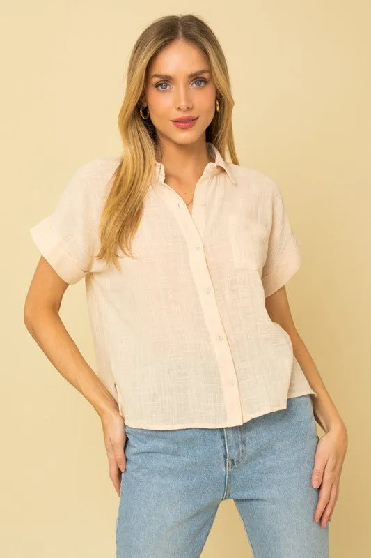 Short Sleeve Button Down Blouse  *Online Only*