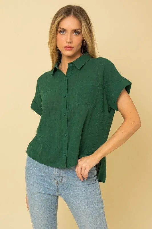 Short Sleeve Button Down Blouse  *Online Only*